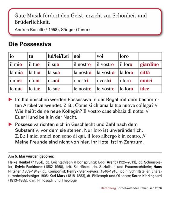 Immagine prodotto Harenberg Italienisch Sprachkalender 2026 - Italienisch lernen leicht gemacht - Tagesabrei (12,5 x 16 cm)