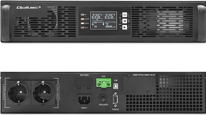 Produktbild Qoltec ZASILACZ AWARYJNY UPS DO RACK 1KVA | 1000W | POWER FACTOR 1.0 | LCD | EPO | USB | ON-LINE (1 VA, 1000 W, Online-Doppelwandler USV)