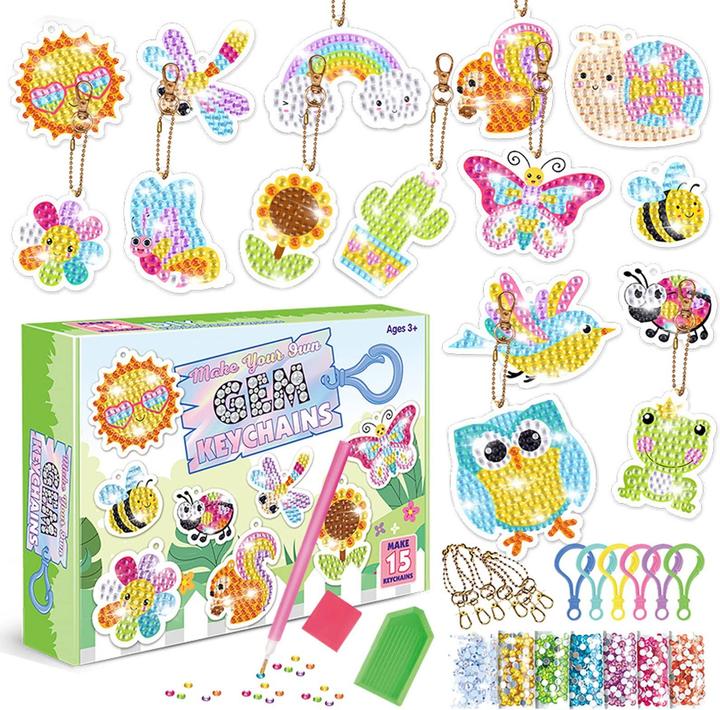 Activity Board 5D Diamond Painting Anhänger Set, 15 Stück DIY Diamond Keychain Ornaments 5D Animal Diamond