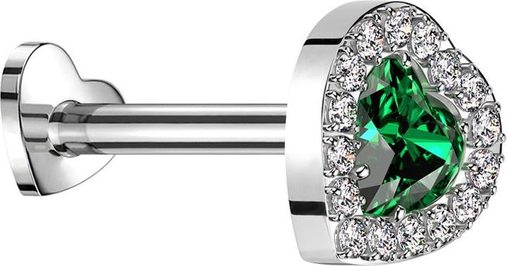 Actual product image Star Piercing Micro Threadless Labret Herz silber Kristallherz grün umrandende Kristalle silber (without brass, Titanium)