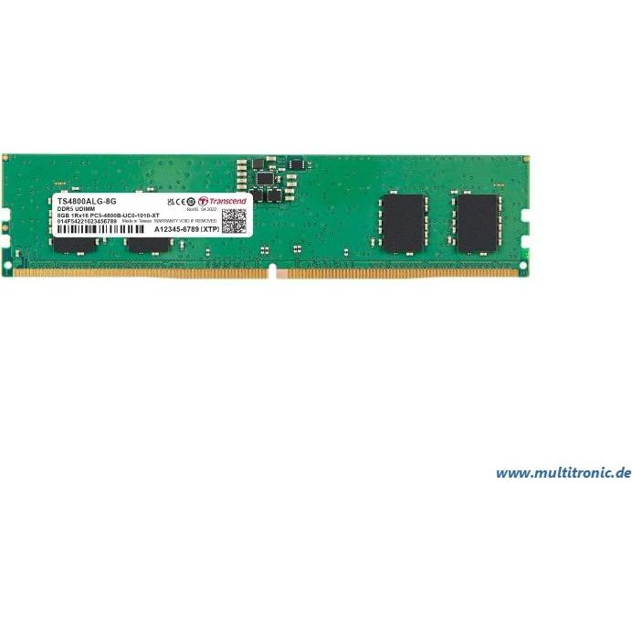 Thumbnail - Transcend 8GB DDR5 4800 U-DIMM (1 x 8GB, 4800 MHz, DDR5-RAM, DIMM), RAM