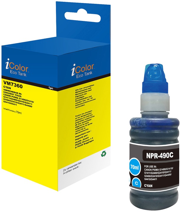 Actual product image IColor Refill ink replaces Canon GI-490C, Cyan (blue)