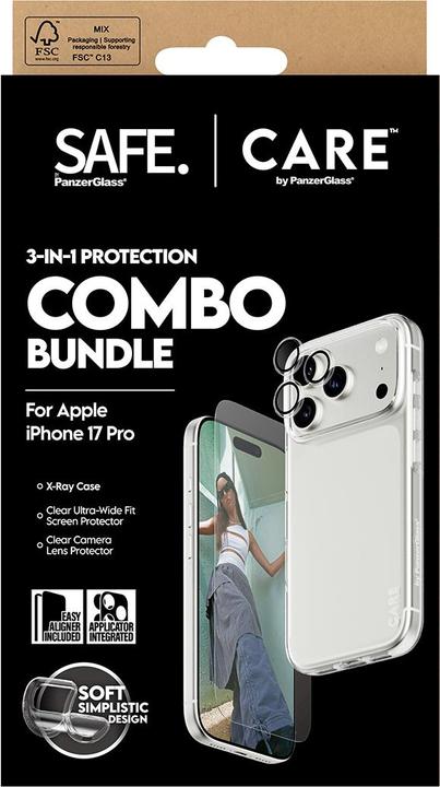 Produktbild PanzerGlass SAFE. CARE 3-in-1 Protection Combo Bundle (1 Stk., Apple iPhone 17 Pro)