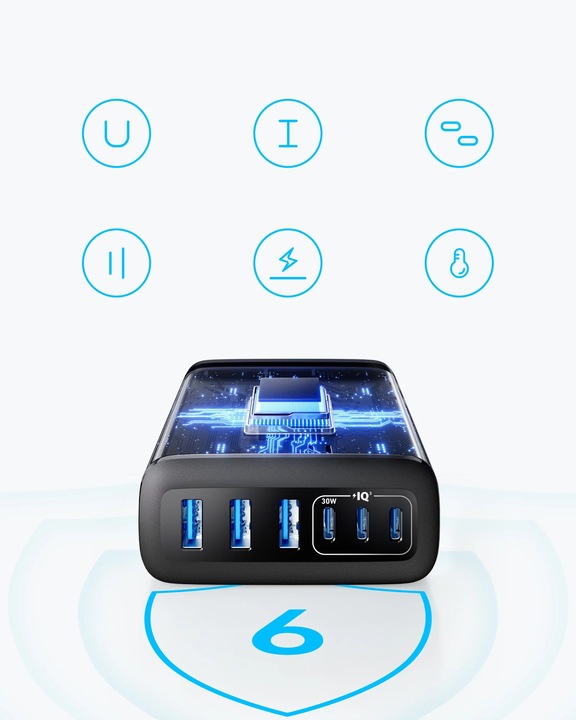 Produktbild Anker 6-in-1 Ladestation 112W 3x USB-A 3x USB-C schwarz (112 W)