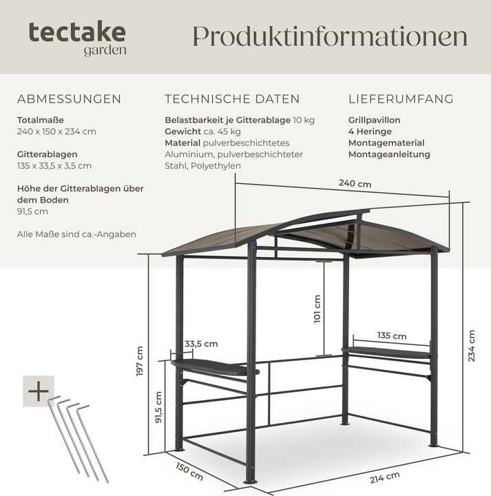 Image du produit tectake Barbecue Pavilion Asado | 240x150x234cm (240 cm, 150 cm)