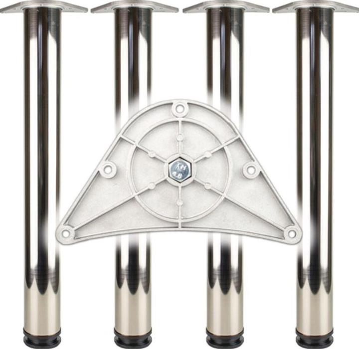 Tischbein-Set Chrom poliert 60 mm Höhe 870 mm Platten-Befestigung