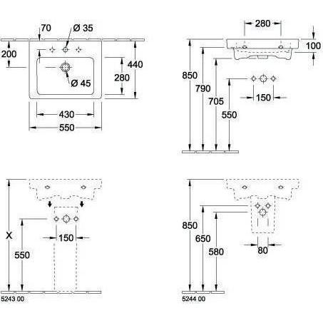 Thumbnail - Villeroy & Boch, Waschbecken, Waschtisch Subway 2.0 55 cm wei 71135501 (440 mm, 550 mm)