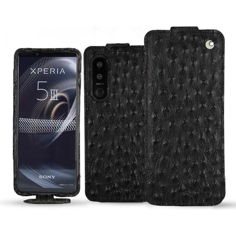 Noreve Lederschutzhülle vertikal (Sony Xperia 5 III), Smartphone Hülle, Schwarz