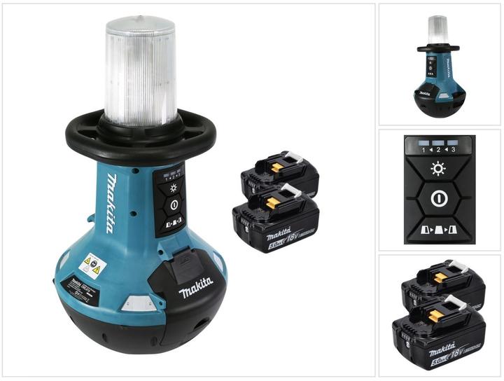1x Makita DML 810 LED Flächenlicht, 2x Makita BL 1850 B 18 V 5,0 Ah Akku