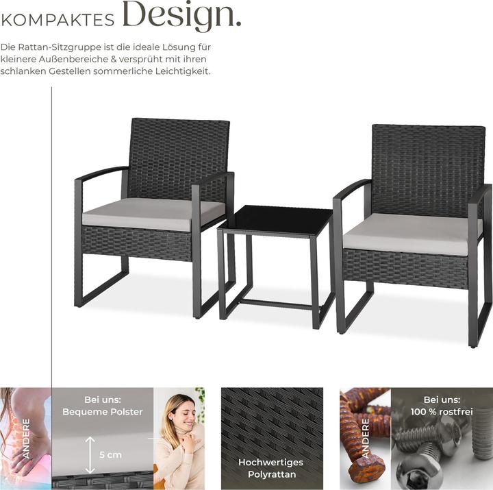 Image du produit tectake Ensemble de salon de jardin en rotin Granada avec table pour 2 personnes Noir