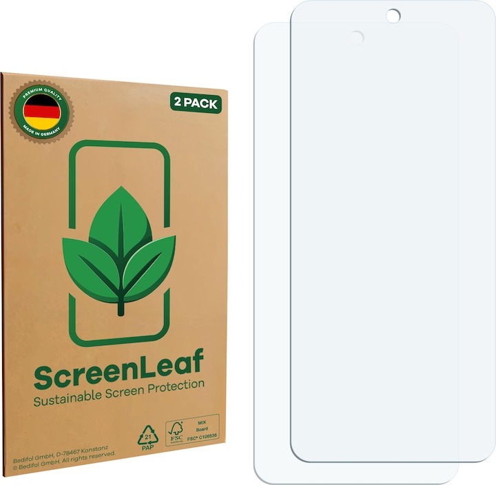 Produktbild ScreenLeaf Schutzfolie nachhaltiger Displayschutz Display Schutz Folie Klar Transparent (2 Stück, Xiaomi Redmi 13C 5G)