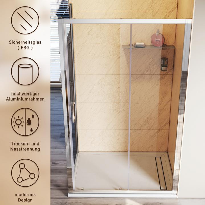 Actual product image SONNI shower cubicle, 130 x 70 cm, sliding door, ESG safety glass, shower enclosure, shower door wit (130 cm, 130 cm, 185 cm)