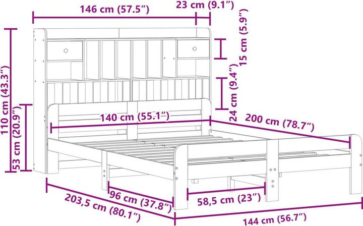 Image du produit vidaXL Bett mit Regal (140 x 200 cm)