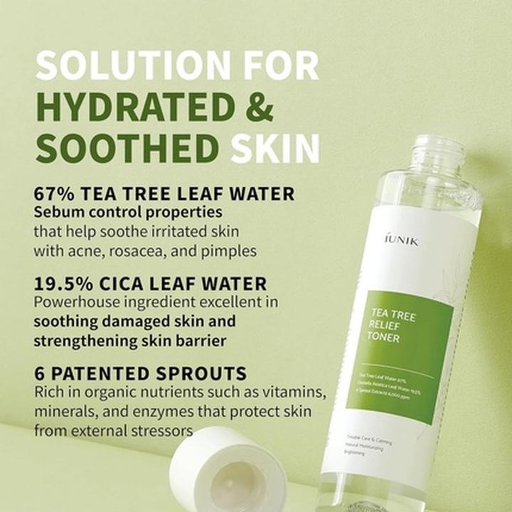 Produktbild Konjac Sponge IUNIK Tea Tree Relief Toner kojący toner z ekstraktem z drzewa herbacianego 200ml (200 ml)