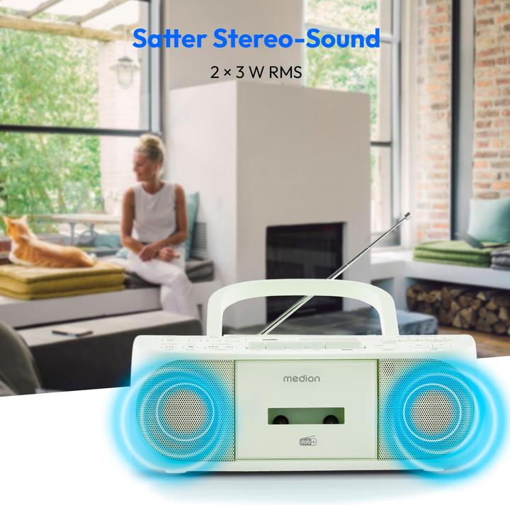 Actual product image Medion MED MD400003 LIFE DRX-1 grün Radiorekorder mit CD-Spieler und Kassettendeck (DAB+, FM, PLL, Bluetooth)