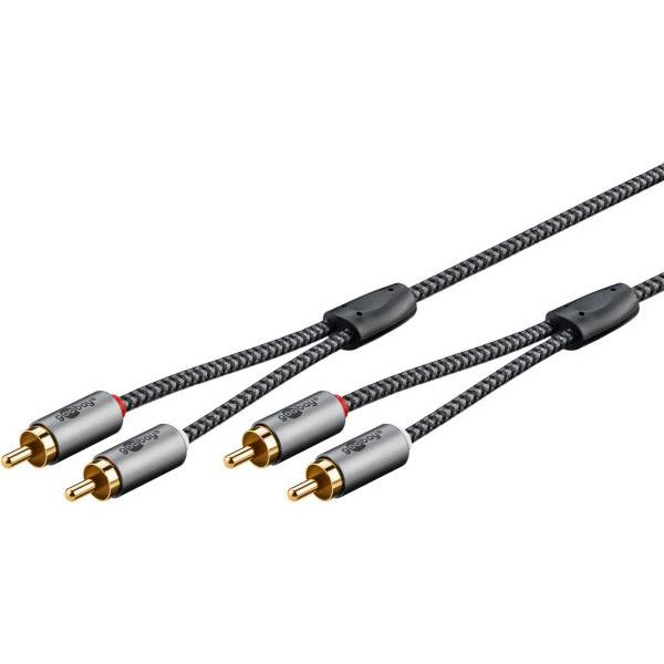 Goobay Stereo-Cinchkabel, 2 m, Sharkskin Grey (2 m, Cinch), Audio Kabel