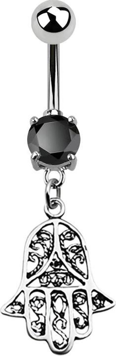 Immagine prodotto Star Piercing Banana argento con ciondolo Hamsa nero (senza ottone, Argento 925, Acciaio chirurgico 316L)