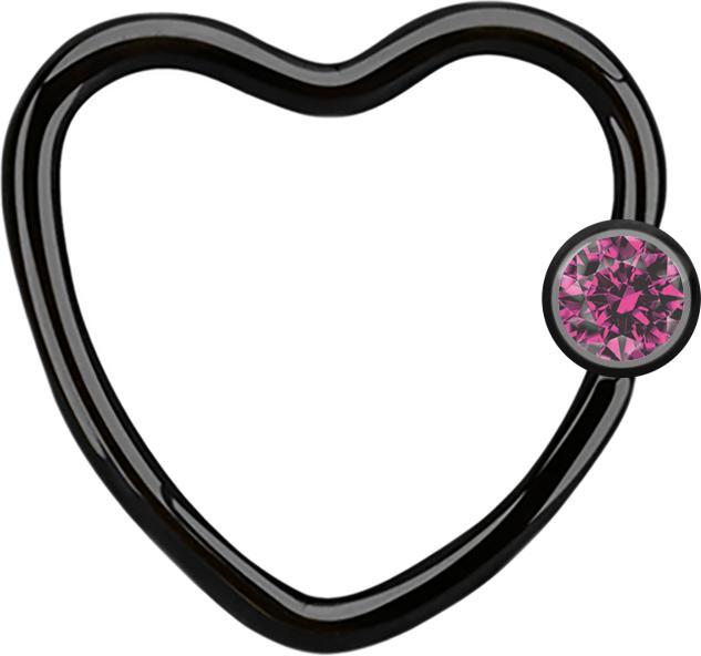 Immagine prodotto Star Piercing Anello con chiusura a microsfera Cuore nero con sfera di cristallo rosa (senza ottone, Acciaio chirurgico 316L)