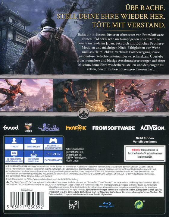 Actual product image Activision Sekiro Shadows Die Twice - PlayStation 4 (PS4, Multilingual)