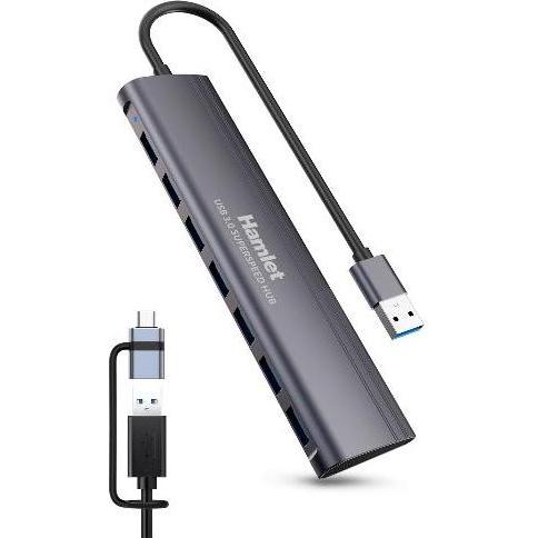 Hamlet XHUB-07A3CX HUB 7 PORTE USB 3.0 ALLUMINIO USB-A + USB-C (XHUB-07A3CX) (USB-A, USB-C, 7 porte), Docking station + Hub USB, Argento
