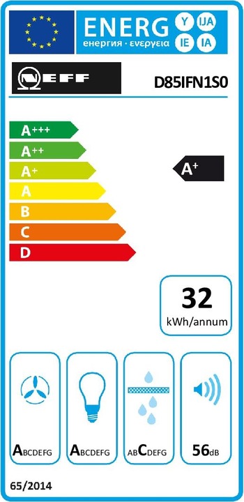 Label énergétique Neff N 50, lavabo mural, 80 cm, verre clair imprimé noir, D85IFN1S0 (Hotte murale)