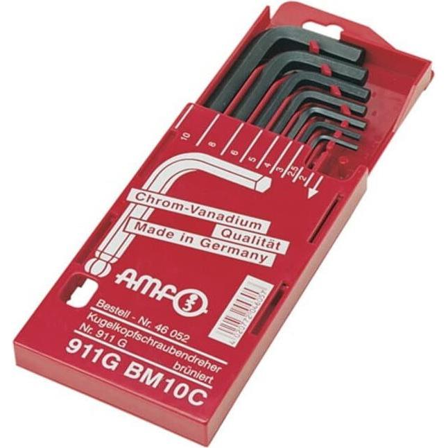 Amf, Schraubenzieher, Winkelschraubendrehersatz 911G-BM10 8-teilig Schiebekassette SW 2 - 10 mm kurz Kugelkopf CV-Stahl