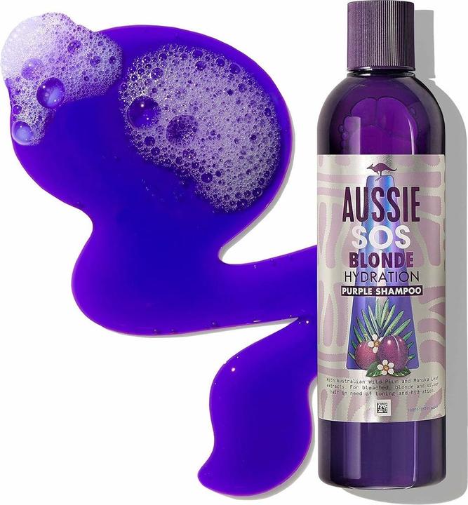Actual product image Aussie Blonde Hydration Vegan Purple Shampoo with Hemp Seed Extracts and Wild Plum 290ml (290 ml, Liquid shampoo)