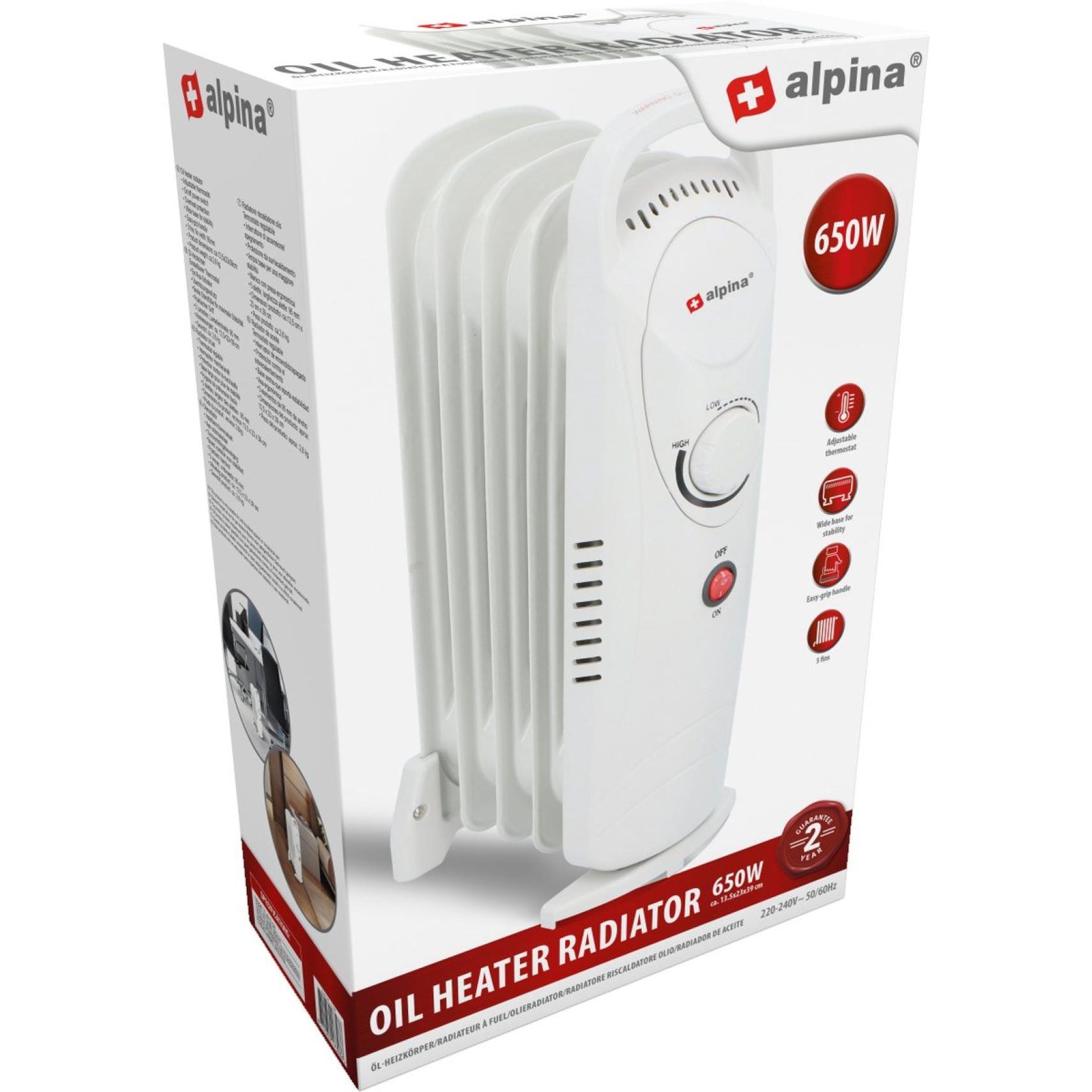 Thumbnail - ALPINA SPORTS Ölheizkörper YL-B12-5A - Radiator - mit Thermostat - 5 Lamellen, Heizkörper, Weiss