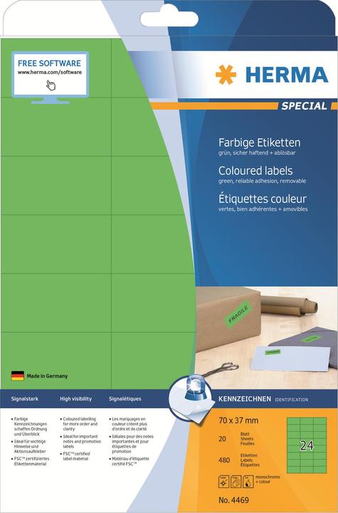 Actual product image HERMA Colour labels A4 removable