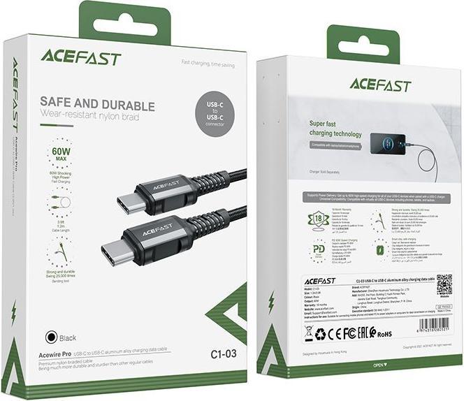 Actual product image Acefast C1-03 (1.20 m, USB 2.0, 60 W)