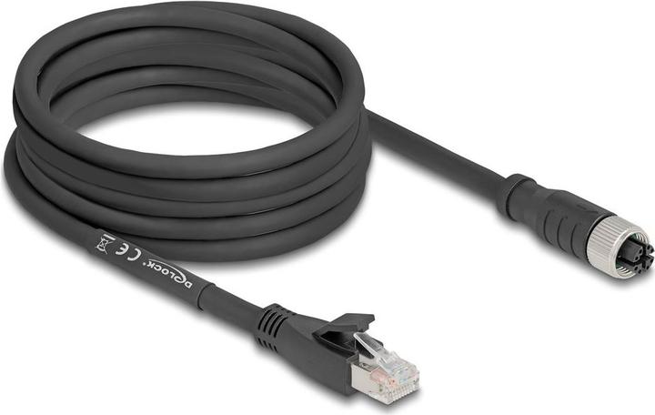 Image du produit Delock Câble M12 X-codé 8 broches femelle vers RJ45 mâle Cat. (S/FTP, CAT5e, 5 m)