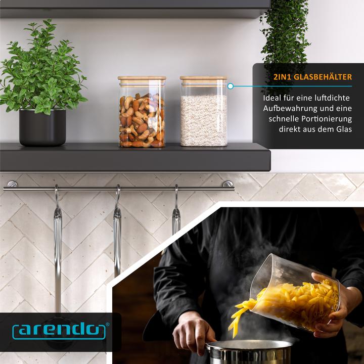 Actual product image Arendo 4x 2 L Vorratsgläser, Glasbehälter, 4er Set, Borosilikatglas, Bambusdeckel, Vorratsdosen luftdicht (2 l)