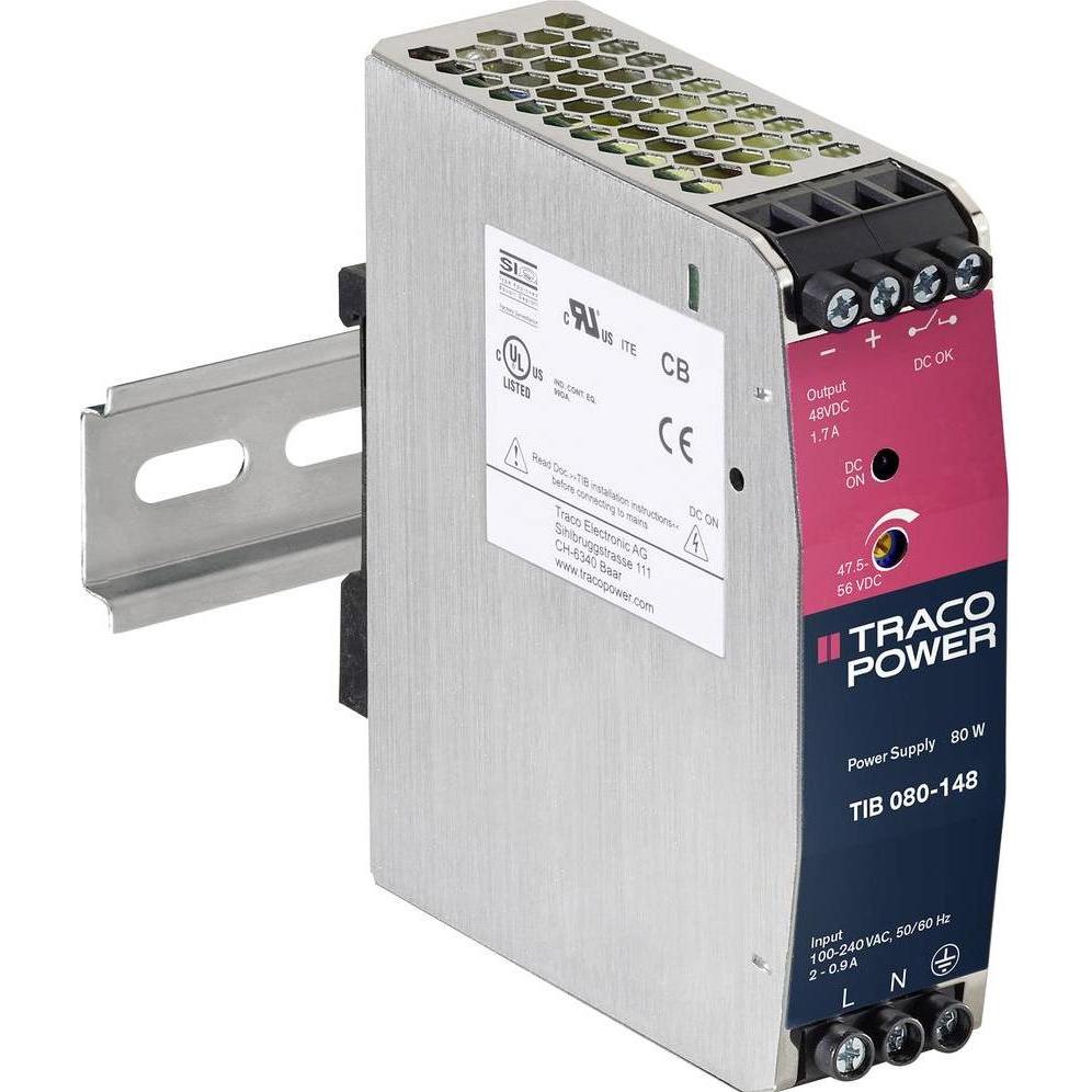 TracoPower, Systemstromversorgung, TIB 080-148 Hutschienen-Netzteil (DIN-Rail) +48.0 V/DC 1700mA 80W 1 x
