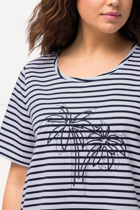 Produktbild Ulla Popken T-Shirt, Ringel, Palmenstickerei, Rundhals, Halbarm (56)