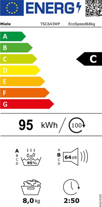Energie-Label Miele Wärmepumpen-Trockner TSB643WP EcoSpeed&8kg (8 kg, Links, Wechselbar)