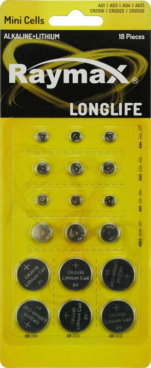 Raymax Button batterie cellulaire 18 pièces (18 pcs, CR2032, AG4, CR2016, LR41, CR2025, AG1, LR44)