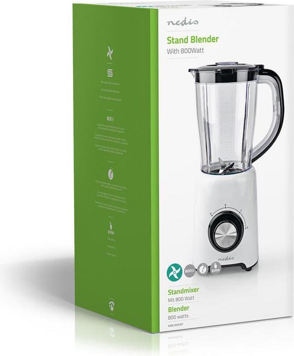 Produktbild Nedis Standmixer / 800 W / 1.5 l / Plastik / 2 Geschindigkeitsstufen / Schwarz / Weiss (800 W)
