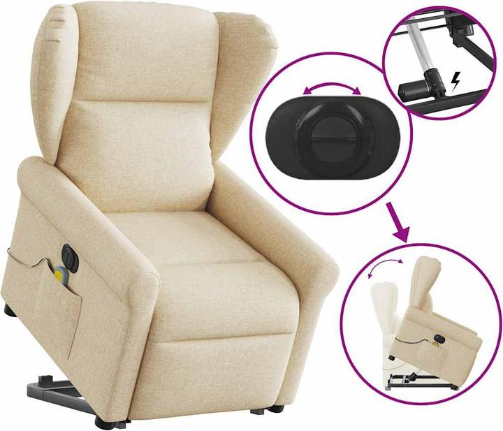 Immagine prodotto vidaXL Poltrona massaggiante con ausilio stand-up in tessuto crema