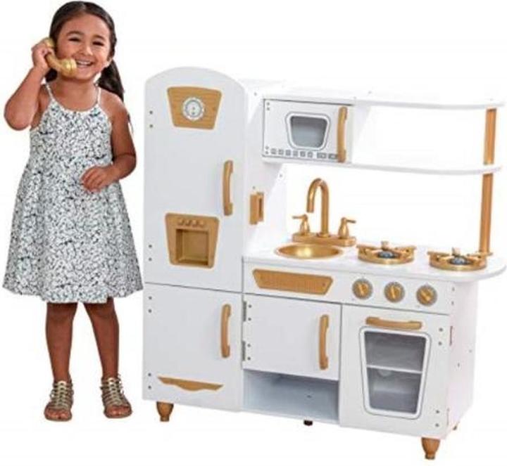 KidKraft Cucina Giocattolo Moderna Edizione Esclusiva Bianca con Accenti Dorati