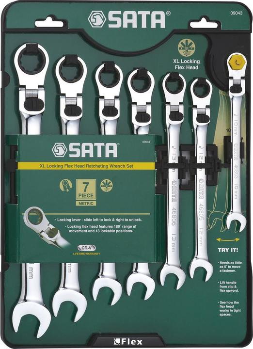 Actual product image SATA Ratchet ring spanner XL set 7 pcs. (13 mm, 12 mm, 17 mm, 19 mm, 15 mm, 14 mm, 10 mm)