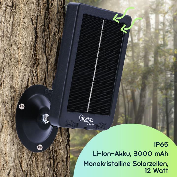 Image du produit Casativo Caméra gibier Full HD avec 3 capteurs de mouvement, batterie incluse Panneau solaire, 3000 mAh