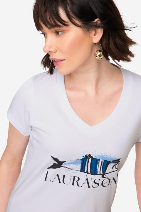 Produktbild Laurasøn T-Shirt, Fisch Motiv, V-Ausschnitt, Halbarm (XL)