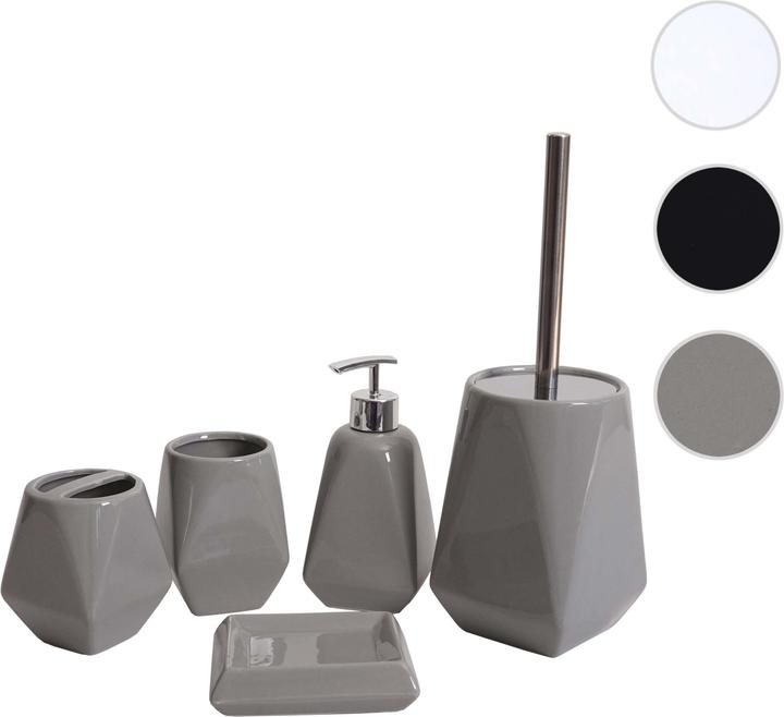 Produktbild Swisshandel24 5-teiliges Badset, WC-Garnitur Badezimmerset Badaccessoires, Keramik grau