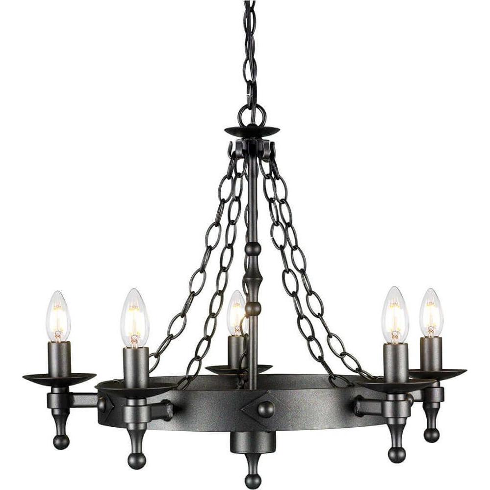 Elstead Lighting, Kronleuchter, Warwick Kronleuchter E14 5-fach Graphit Schwarz, Made in UK (60 cm)