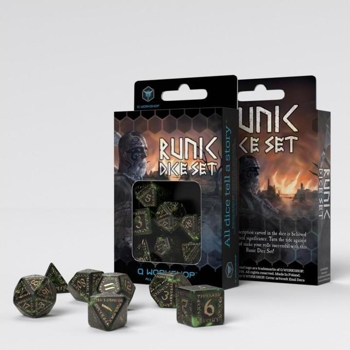 Actual product image Q Workshop SRUN98 - RuneQuest Dice Set, bottle-green & gold (7)