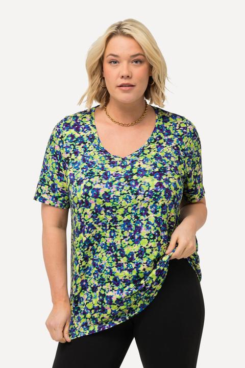 Produktbild Ulla Popken Longshirt, Blüten, A-Linie, V-Ausschnitt, Halbarm (56)