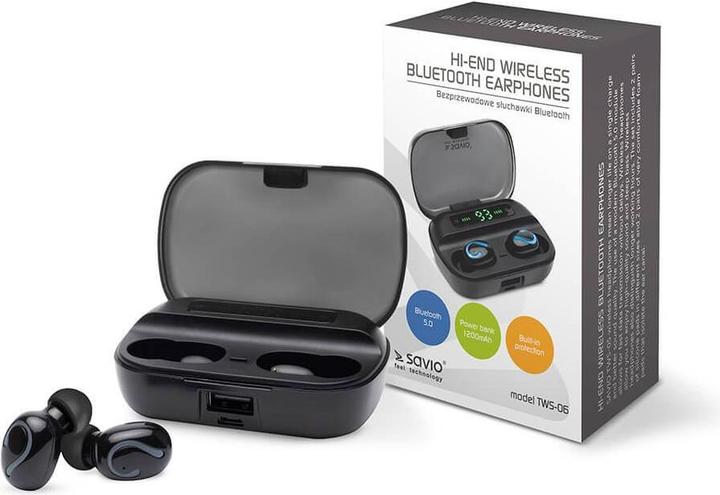 Actual product image Savio TWS-06 Bluetooth 5.0 + EDR Headphones & Headset in Ear Black (Wireless)