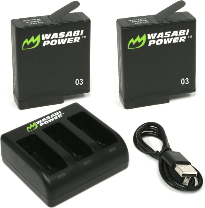 Actual product image Wasabi Power Triple charger with GoPro Hero 5/6 spare batteries (Rechargeable battery)