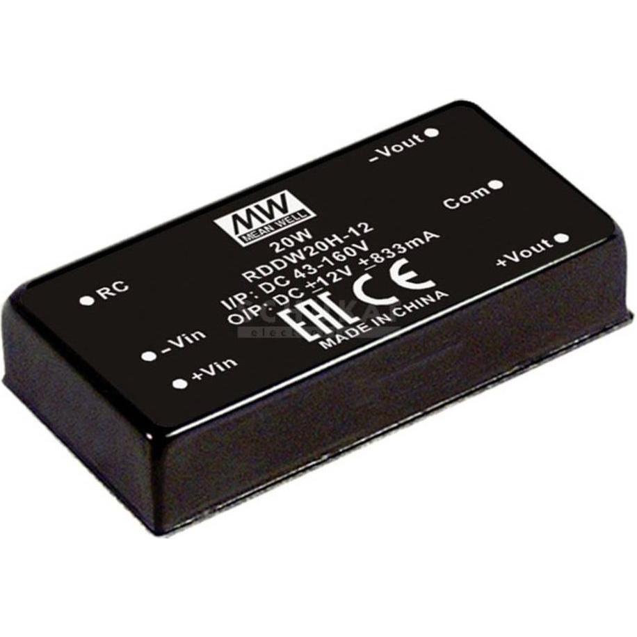 MeanWell, Convertitore di tensione, MEAN WELL RDDW20G-12, 18 - 75 V, 20 W, 12 V, 0,835 A, RoHS, 50,8 mm