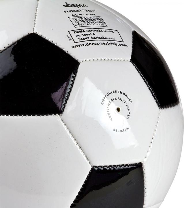 Immagine prodotto Dema Kinder Fussball Star Ball Masse Ø 21 cm Standardgrösse 5 Kunstleder schwarz weiss (5)